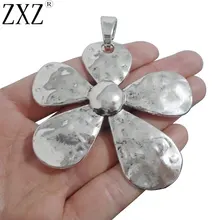 ZXZ 2 шт. старинное серебро большой Чеканный цветок Подвески Цепочки и ожерелья Кулоны из нержавеющей стали для украшения, украшения своими руками, 68x60 мм