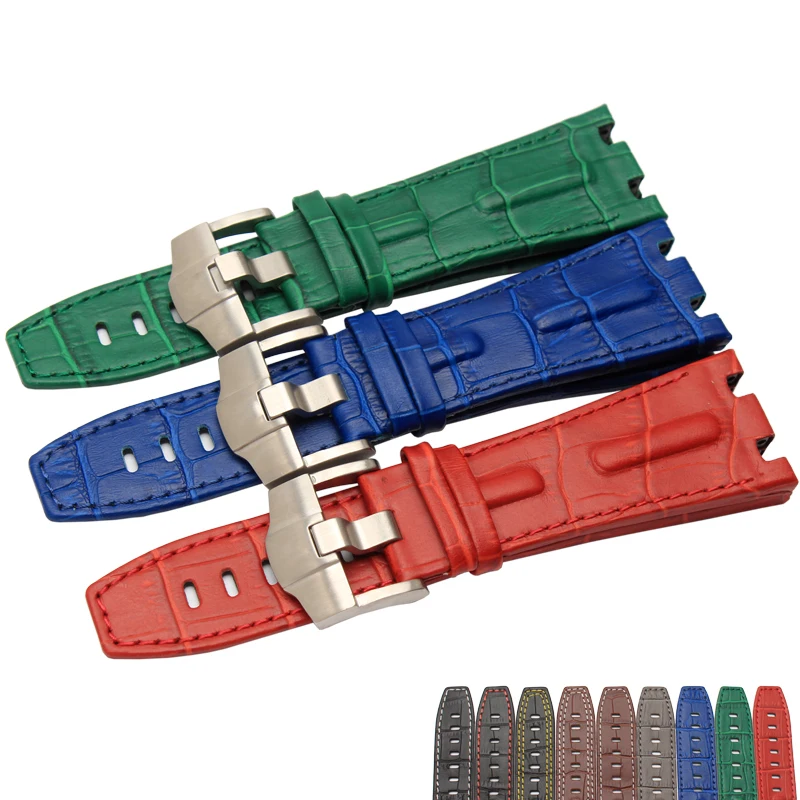 

2016 NEW Hight quality 28MM Green with Silver buckle colourful Watchbands Durable Genuine Leather Watch Straps