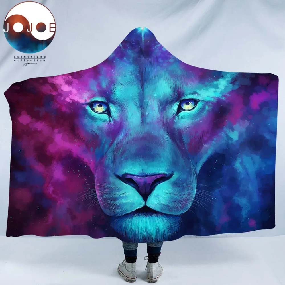 Günstige Erstgeborene durch JoJoesArt Mit Kapuze Decke für Erwachsene Sherpa Fleece Psychedelic Lion 3d Druck Mikrofaser Wearable Decke auf dem Bett Sofa