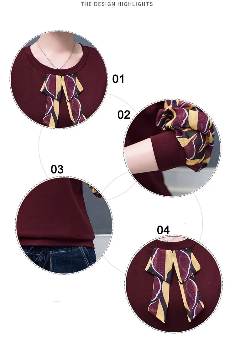 2019 Fall Patchwork Blouse Women Tops Plus Size Print Shirts Femme Tops Casual Ladies Shirts Bow Long Sleeve Blusas Mujer (2)