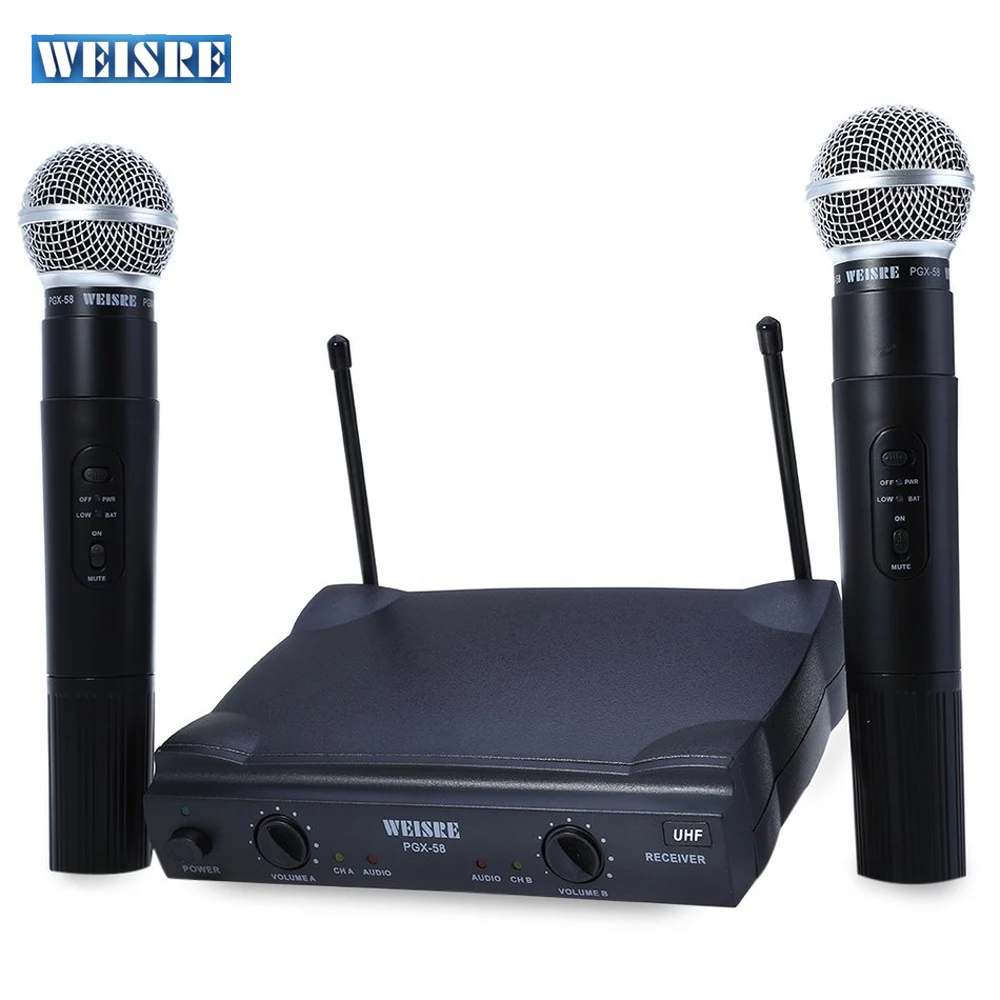 Профессиональный weisre PGX58 VHF/UHF Беспроводной микрофон двойной ручной + 2 X MIC