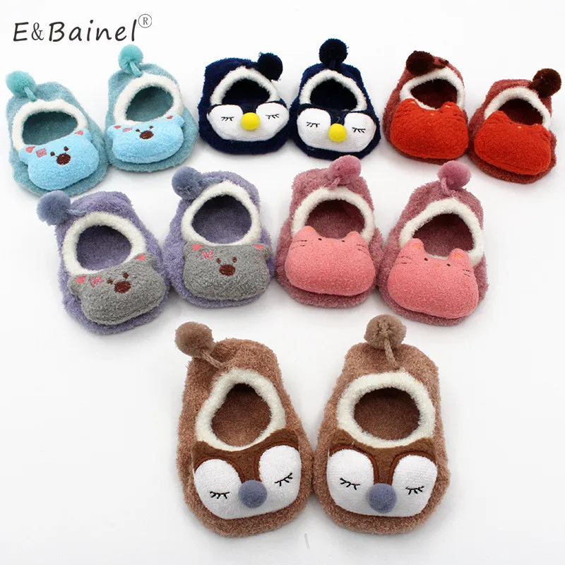 Зимние носки для маленьких девочек детские носки обувь с рисунками животных для новорожденных мягкие теплые флисовые домашние носки для младенцев