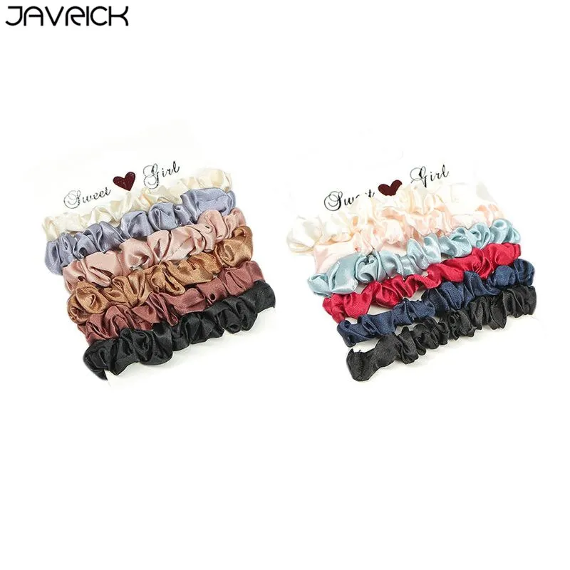6Pcs Women Scrunchies Set Imitation Silk Glitter Solid Color Hair Ties Rubber Rope Ladies Elastic Sports Fitness Ponytail Holder |