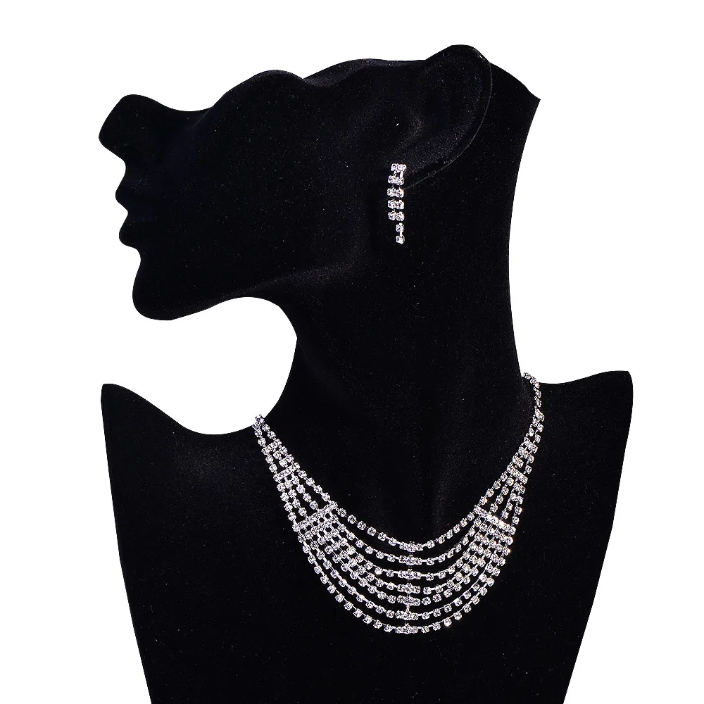 Mutilayers Drop Crystal Silver Plated Bridal Wedding Jewelry Sets