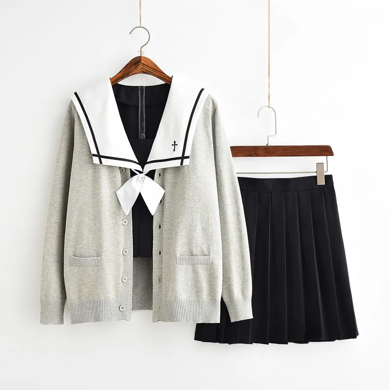 Uhyd японский аниме Kawaii школьник Матросская форма свитер комплект Милая юбка консервативный стиль школьная форма - Цвет: Long set with sweate