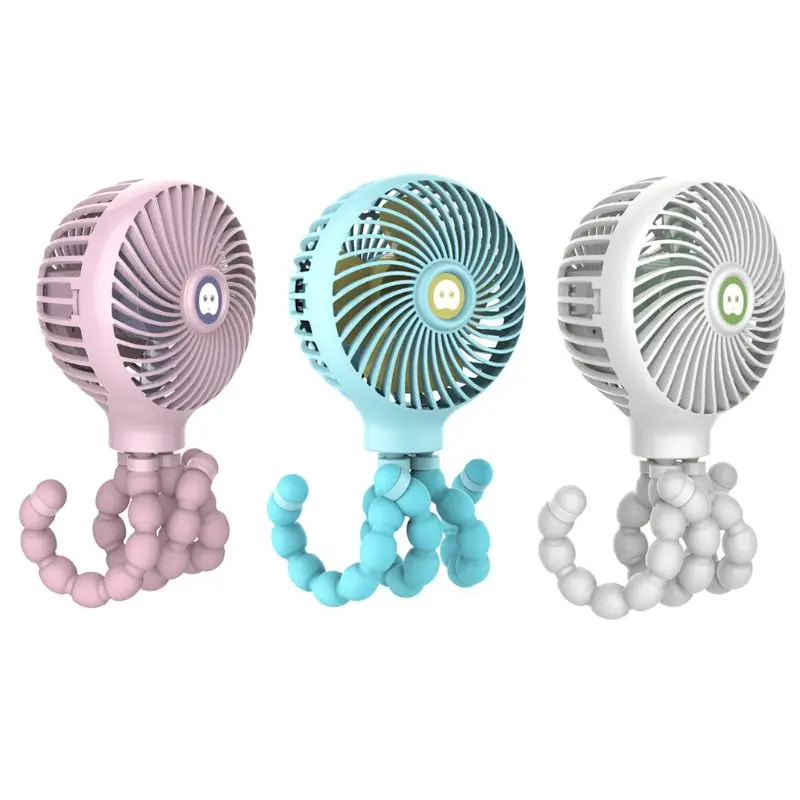 Premium New Mini Portable USB Charging Hanging Octopus Shape Stand Adjustable Handheld Fan Cooler for Baby Stroller Student Use