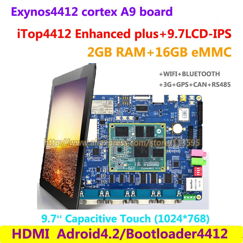 Cortex A9 Quad core Exynos4412  iTop4412 Enhanced plus + 9.7inch  , 2G RAM + 16G Flash , 3G GPS Bluetooth wifi HDMI Android 4.2