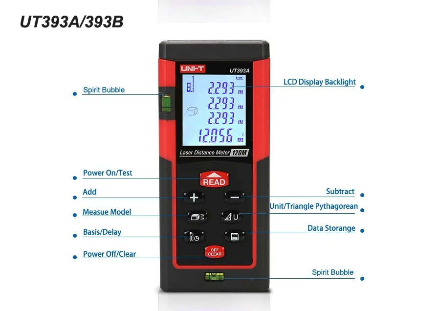 Блок UT393A Лазерные дальномеры 120 м Диапазон добавить/суб треугольник Пифагора непрерывное измерение единицы дальномер