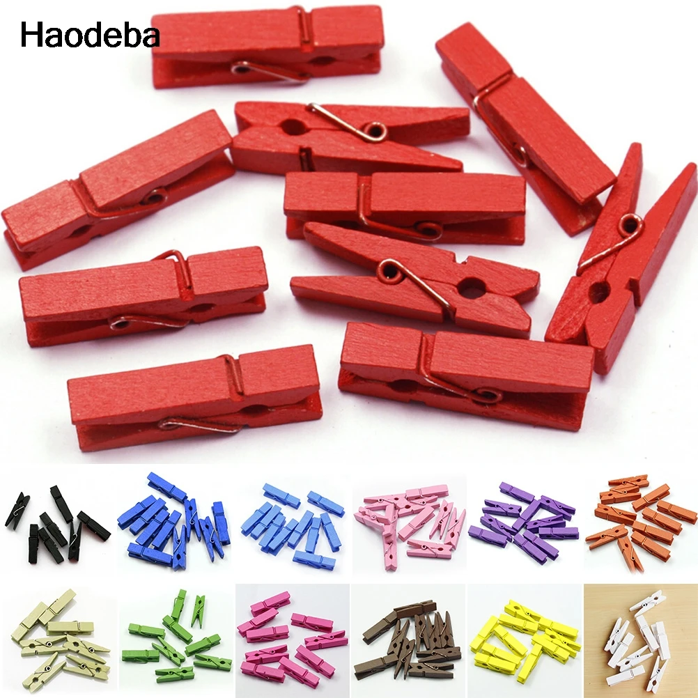 

Haodeba 20pcs Mini Colored Spring Wood Clips Clothes Photo Paper Peg Pin Clothespin Craft Clips Party Decoration