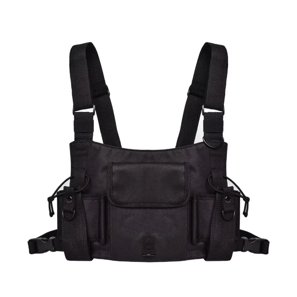 

2019 Black fashion nylon chest rig bag hip hop streetwear chest bag double Multi-pockets Waistcoat cross shoulder bags belt