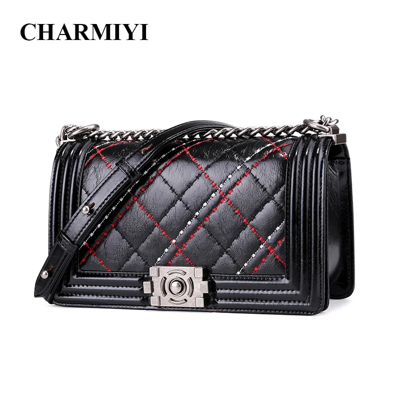 

CHARMIYI Women Genuine Leather Messenger Bag 2019 Summer Luxury Handbag Crossbody Bags Fashion Chains High Quality Shoulder Bags