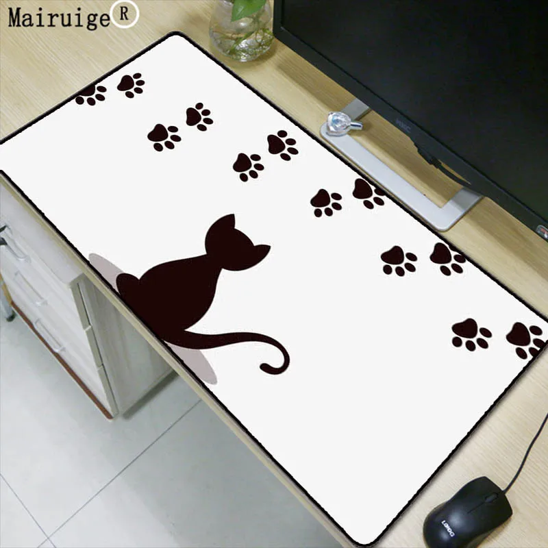 

Mairuige White Cat Paw Print Large 900x40/700x300/600x300mm Rubber Mouse Pad Computer Game Tablet Mousepad with Edge Locking
