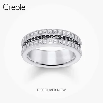 

Graphic Design Ring Black Studs,2019 Brand 925 Sterling Silver Attractive Fashion Jewelry Filigree and Strong Gift For Women Men