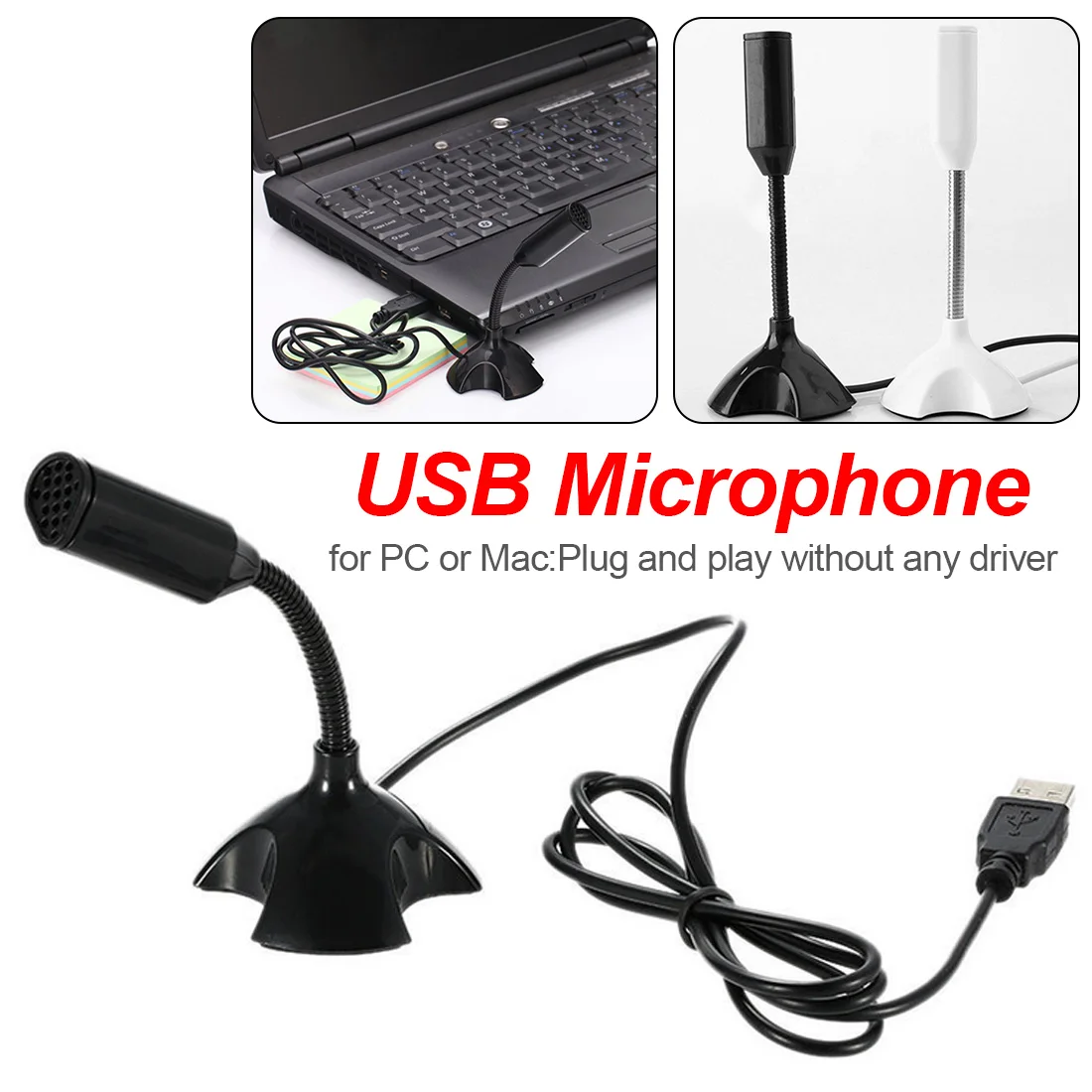 vipexcellence8 Adjustable USB Desktop Microphone Mini Studio Speech for Desktop Notebook PC Mic Microphone With Stand Black 