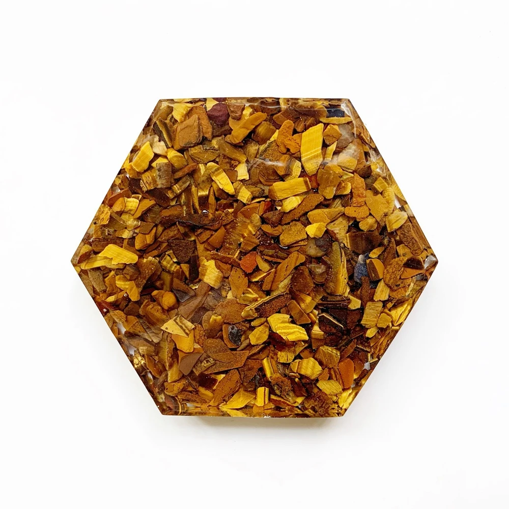 

Tiger Eyes Natural Stone Beads Chips Resin Figure Crystal Coaster Cup Holder Mats Non-slip Pad Geometric Desk Decoration