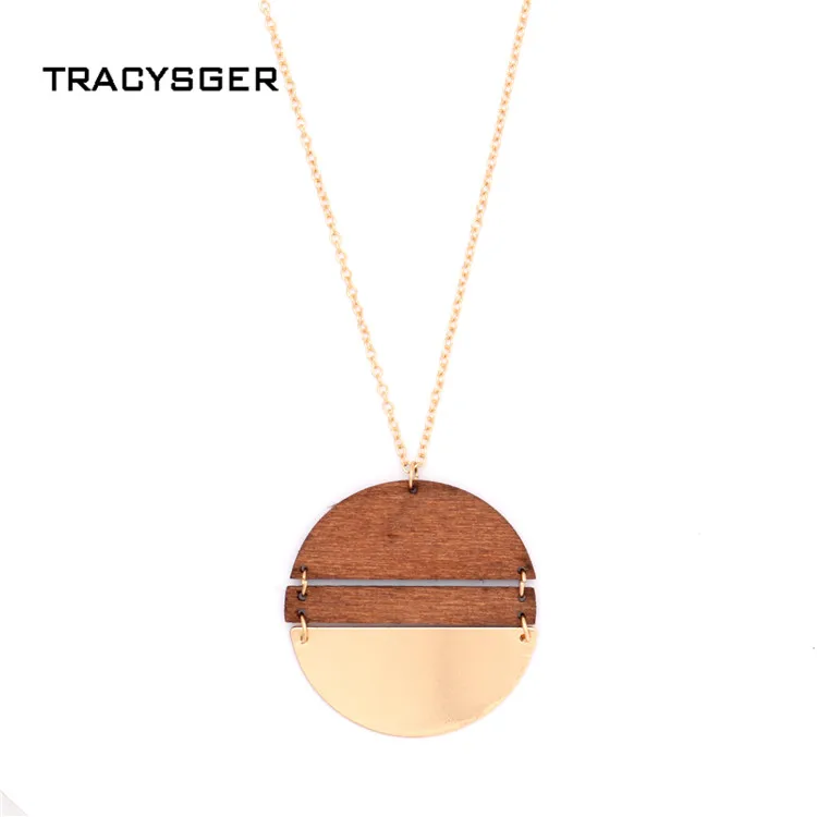 

AL-N84402 /TRACYSGER/simple style lady geometric semi-circular piece of wood metal necklace