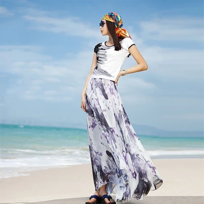 Сделанная на заказ летняя стильная Высококачественная шифоновая юбка с принтом для женщин, большие размеры, богемные синие макси длинные юбки - Цвет: 8