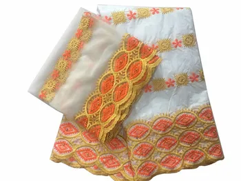 

Popular African bazin lace fabric with 2yards tulle net lace material for sewing IKBN65(5+2)