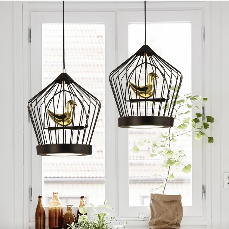 LED Nordic Bird Cage Droplights Modern Birdcage Pendant Lights Fixture Dining Room Restaurant Home Indoor Lighting White/Black