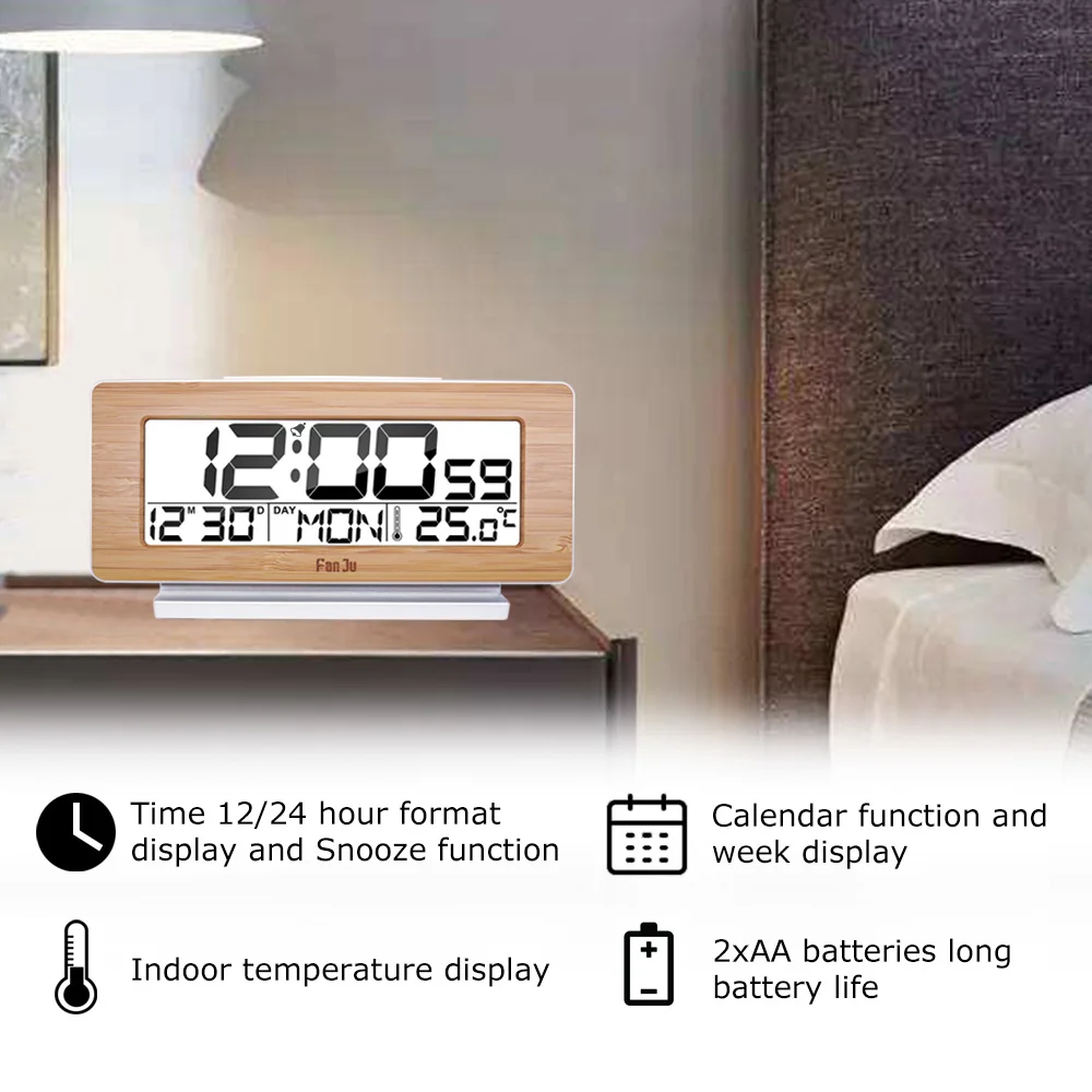 FanJu FJ3523 цифровой будильник LED Электронный 12 H/24 H и функция повтора термометр