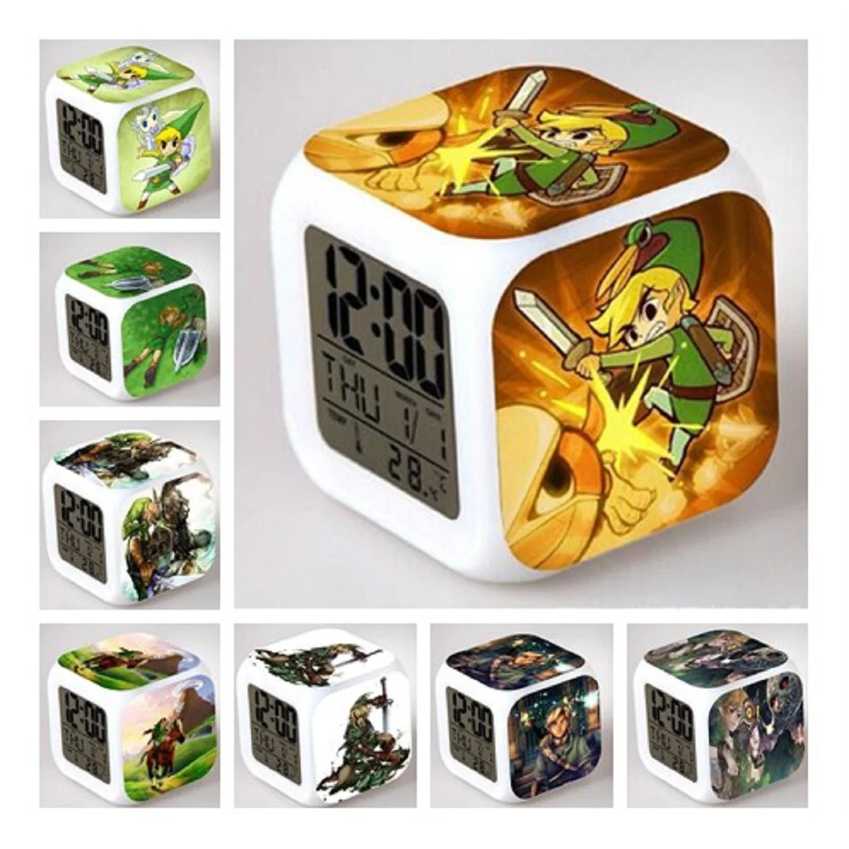 

The Legend of Zelda digital Alarm clock 3D Game Action Figure Toys 7 Color LED Nightlight Cube Desktop Clock for kids gift
