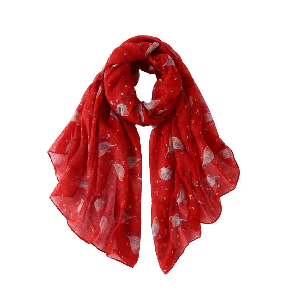 

Fashion Women Shawls Women Ladies Long Cute Winter Christmas Robin Bird Patten Print Scarf Wrap womens Neckerchief 2019 New