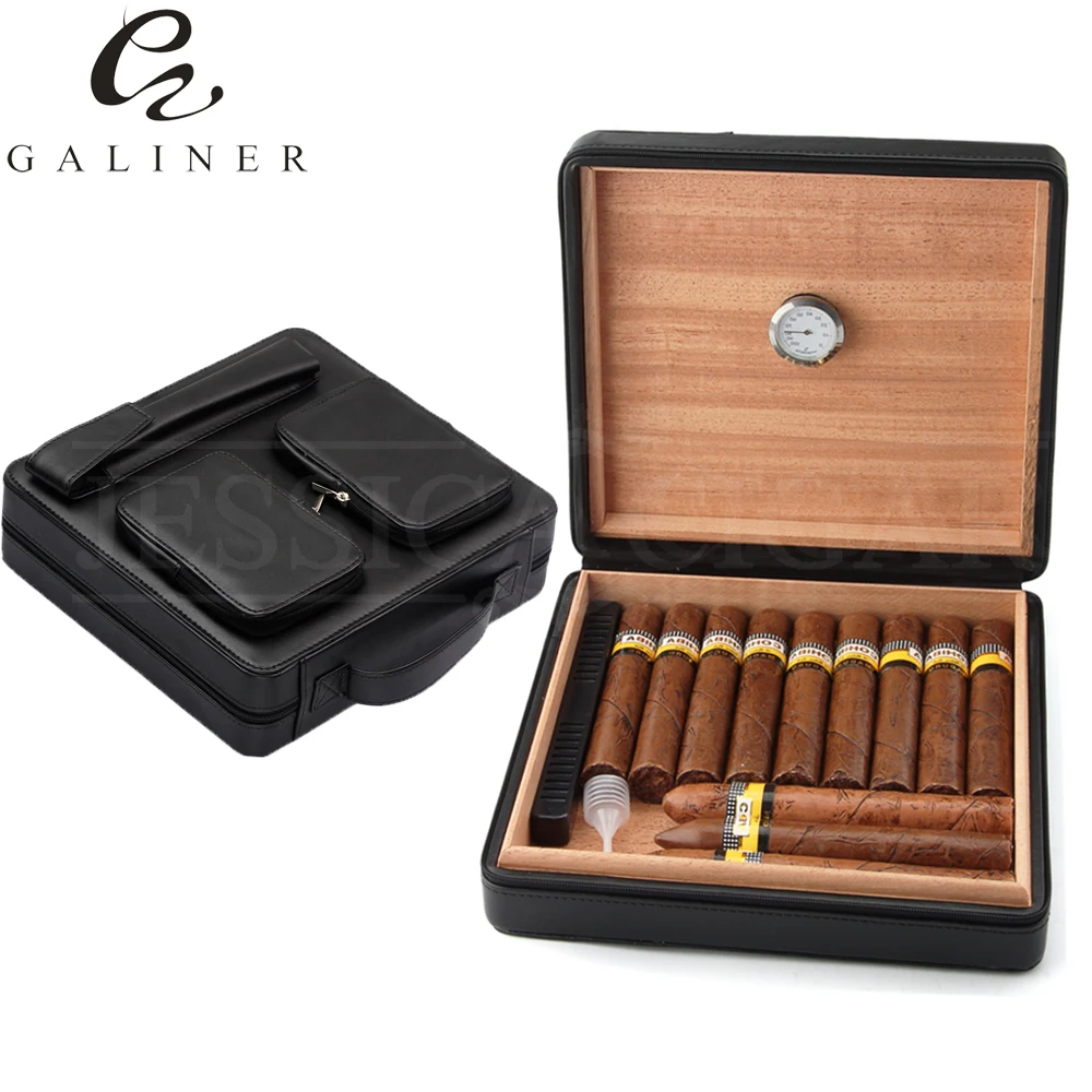 GALINER Leather Reisehumidor Cigar Case Cedar Wood Portable Business