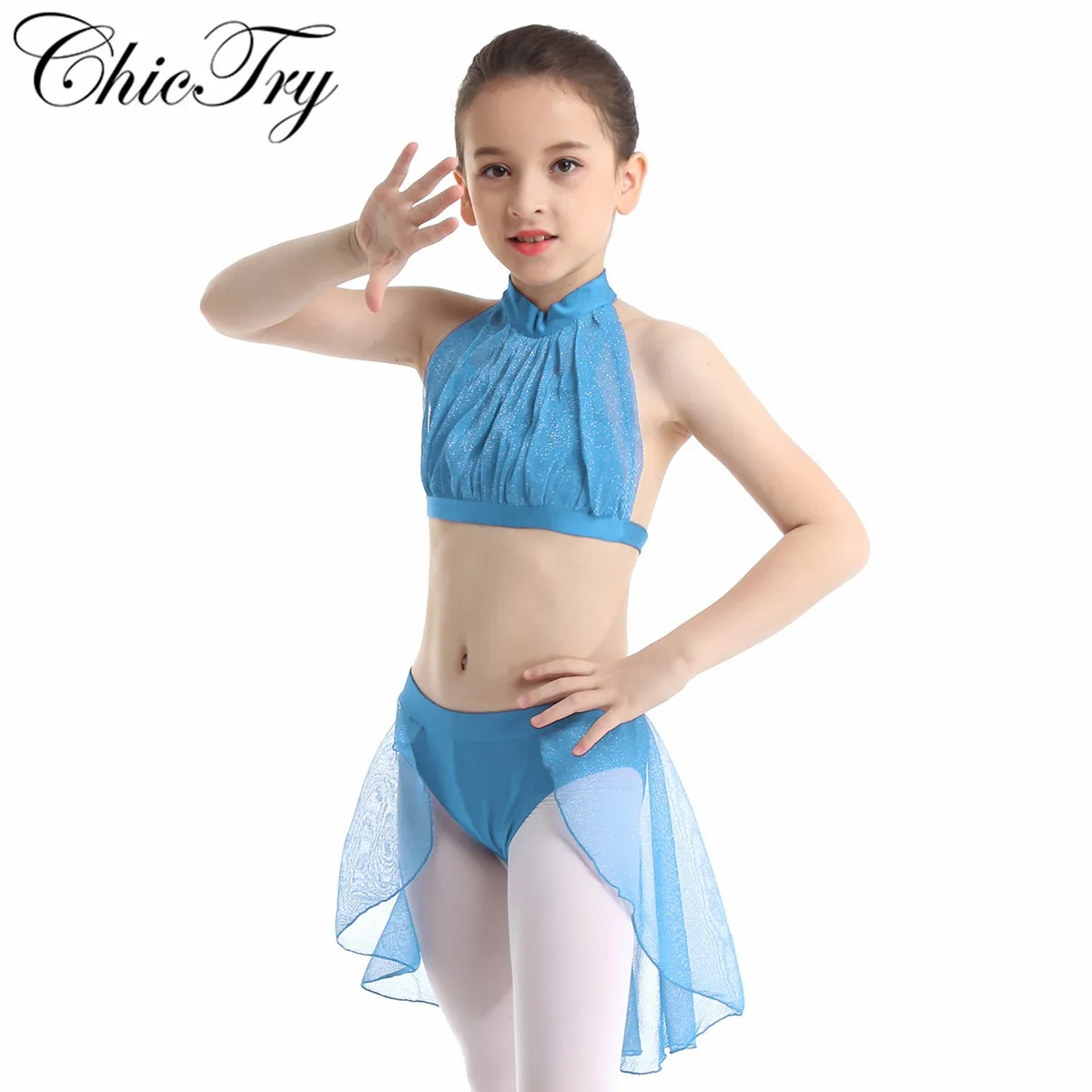 Детская балетная пачка для девушек, укороченный топ с фатиновой юбкой, комплект для торжества, лирический танцевальный костюм для танцев