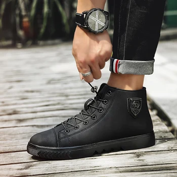 

Cuturno Vintage Fashion Men's Chelsea Boots Autumn Winter Cowhide Leisure Shoes Round Toe Split Leather Ankle Boot Lace-up Work