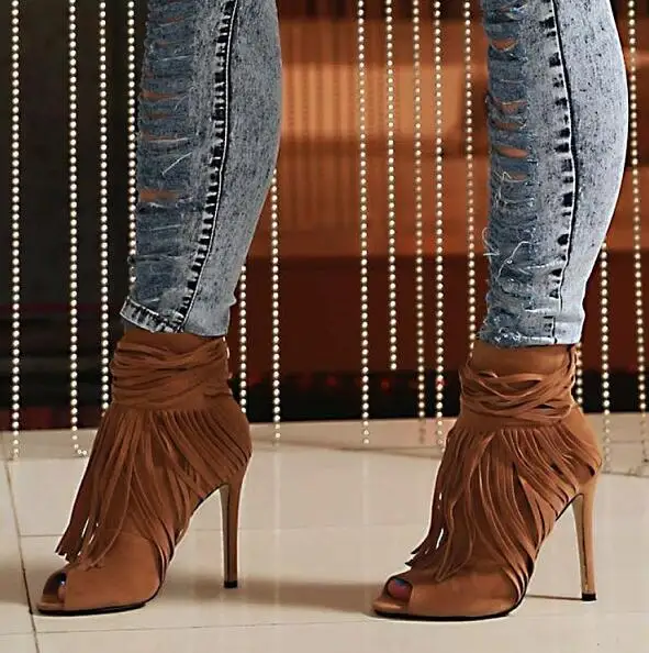 Fashion Brown Suede Leather Ladies Sexy 