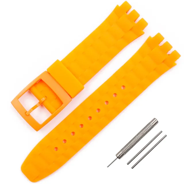 Watch accessories silicone strap men suitable for Swatch rubber strap female beach spree suuk400suuw100 bracelet 21mm watch band Orange