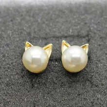 Мода мультфильм милый золотой жемчуг Kitty мини кошачья голова шпильки серьги для девочек женские милые ювелирные изделия Brinco прекрасный подарок