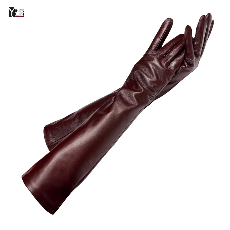 Online Envío gratis 2018 invierno de la señora de moda de piel de oveja de cuero guantes de mujeres guantes de cuero genuino femenino de manga larga styleArm zp001