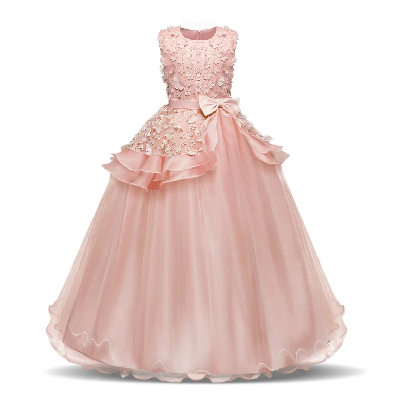 Платье с цветочным узором для маленьких девочек; торжественное платье для свадебной вечеринки; детская одежда; длинное платье принцессы для причастия; Одежда для девочек