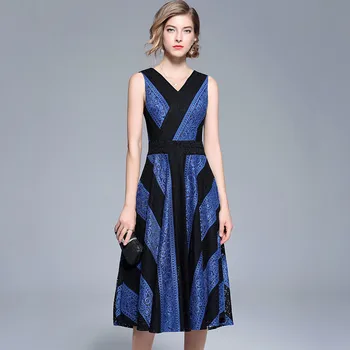 

SunnyYeah Lace Summer Dress Women Casual 2018 Fashion Sexy Hollow Out Blue Black Patchwork Vintage Elegant Dress Vestidos jurken