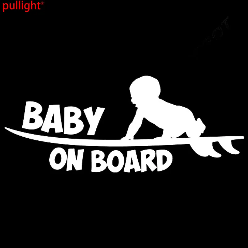 18CM*7CM Baby On Board Funny Vinyl Sticker Cute Surfboard Surfer Car Sticker Reflective Silver Car Styling Decals