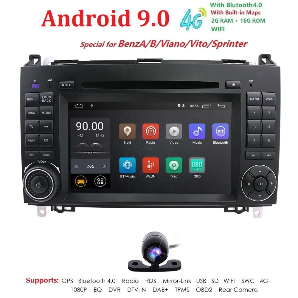 

DSP 7" IPS Touch Screen Android 9.0 Car DVD Player for Mercedes-benz B200 W169 A160 Viano Vito GPS NAVI RADIO BT wifi 4G dvr cam