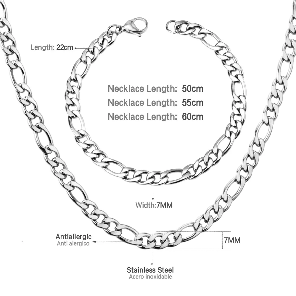 Роскошные стальные цепочки из нержавеющей стали, ювелирные наборы, ширина 7 мм, длина 20 дюймов/22 дюйма/24 дюйма, золотые/серебряные ожерелья, браслеты, Наборы для мужчин