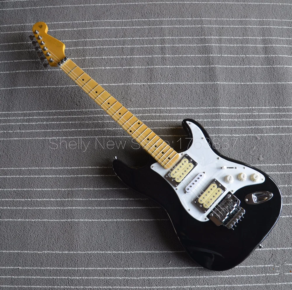 

Shelly new store factory custom black ST guitar locking nut 3 pickups floating tremolo electric guitar musical instruments shop