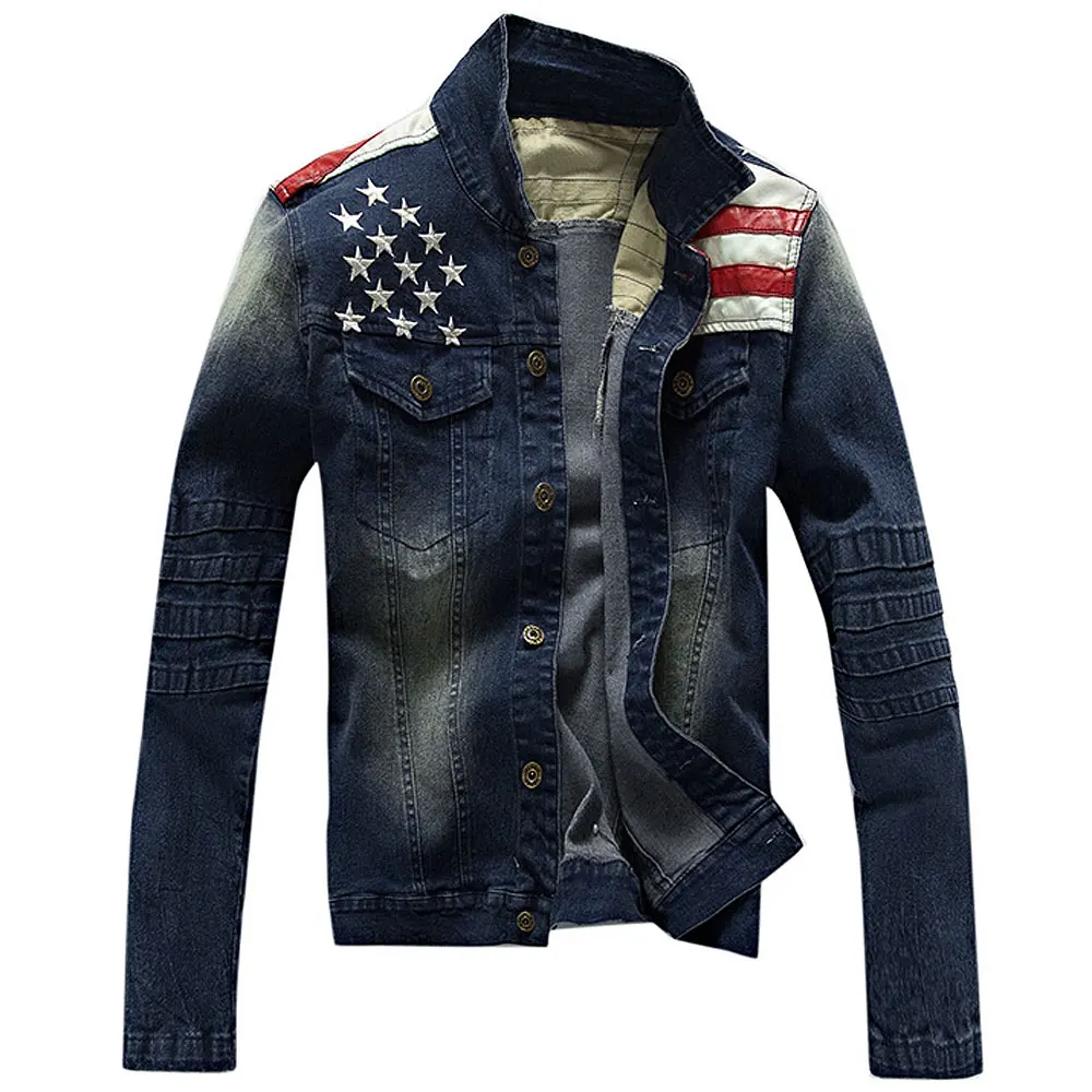 MYDBSH новая джинсовая куртка с американским флагом, Мужская брендовая одежда, хлопок, повседневные мужские джинсовые куртки, темно-синие однотонные куртки, мужские S-XXXL