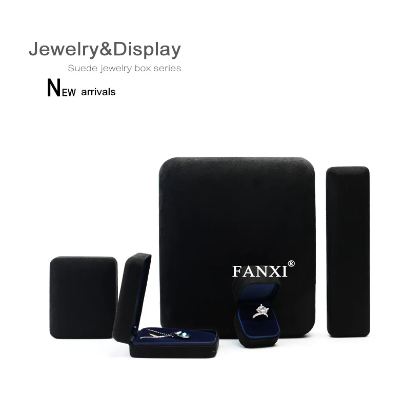 FANXI черная замша Синего атласа Металл обручальное кольцо Коробки Цепочки и ожерелья Браслет Дисплей хранения брендовый браслет Подарочная