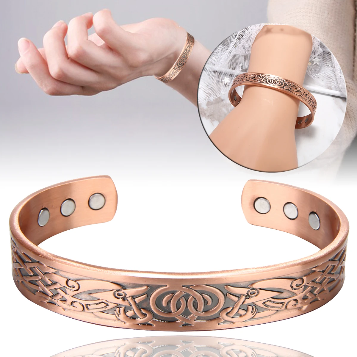 1pc Pure Solid Copper Magnetic Bracelet Pain Relief Arthritis Therapy Health Care For Women Power Therapy Magnets Sleeping