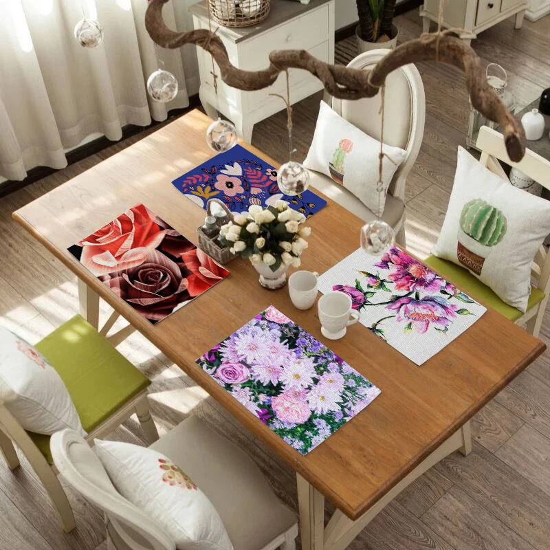 

Tableware Mats Pads Country Flower Placemat Table Mat Western Pad Placemats Double Thick Mat Table Mats Tea Party Decorations