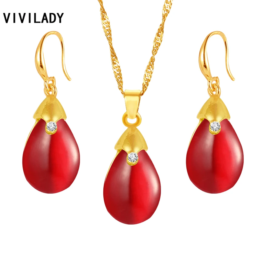 

VIVILADY Trendy Water Drop Opal Stone Jewelry Set Rhinestone Necklace Earrings Women Wedding Party Bridal Bijoux New Gifts