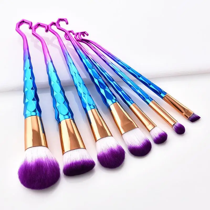

7pcs Diamond Makeup Brushes Set Fish Hook Powder Green Gradient Large Fan Brush Foundation Eye Shadow Cosmetics Kit