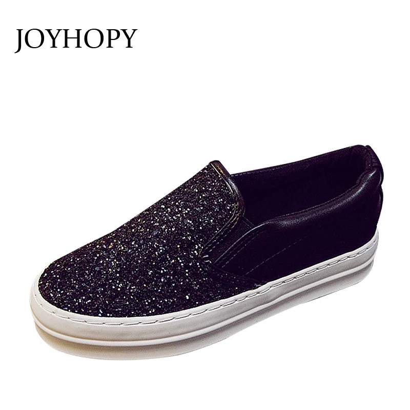 

JOYHOPY Spring Bling Loafers Women Thick Bottom Sequins Casual Students Canvas Shoes Ladies Slip-On Espadrilles Flats AWF0081