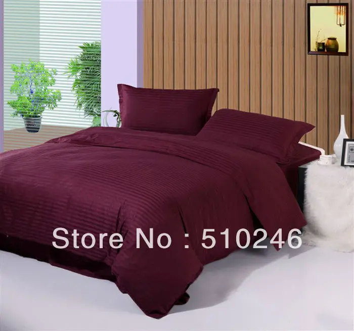 

4pcs cotton satin stripe purple hotel bedding set duvet cover set bed linen