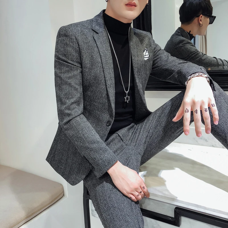 

2019 net red suit suit male British wind slim small suit male handsome business casual wedding men's tide