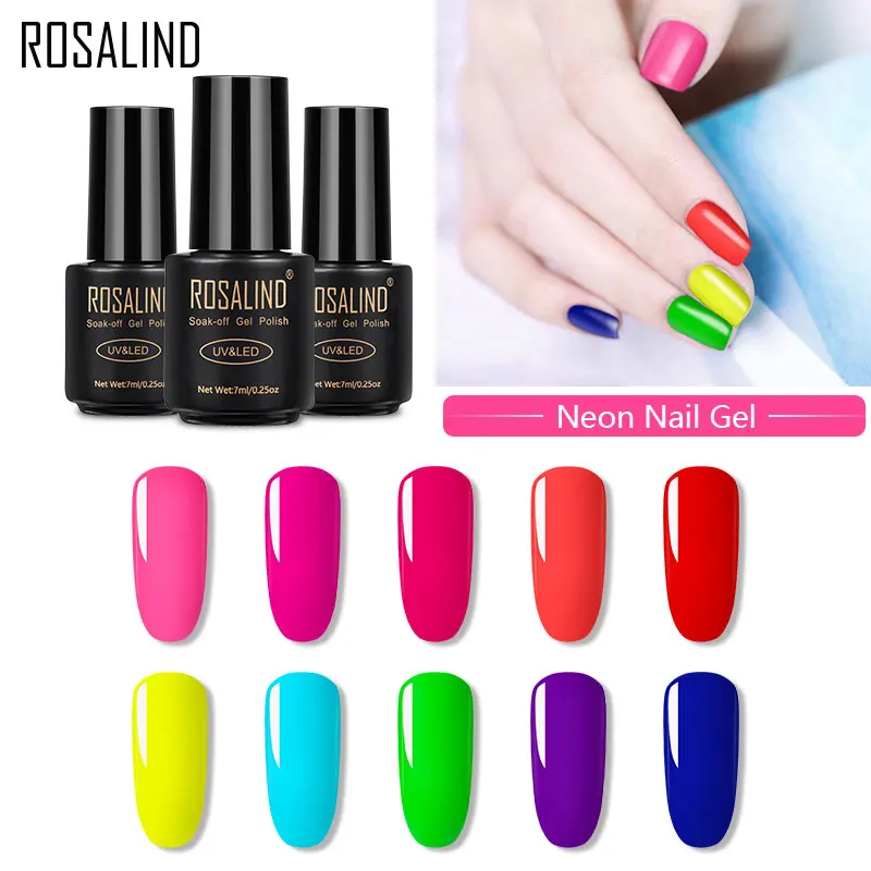 

ROSALIND Gel Nail Polish Neon Color Nail Art Design Vernis Semi permanent UV LED For Manicure Nail Gel Varnish Hybrid Varnishes