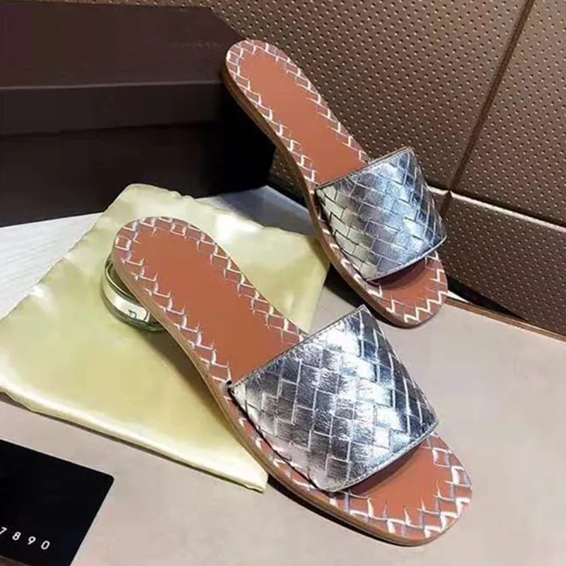 Fashion Woman Weave Slipper Black Gold Silver Cool Summer Women Beach Flat Slides Casual Slippers Sexy Open Toe Ladies Shoes